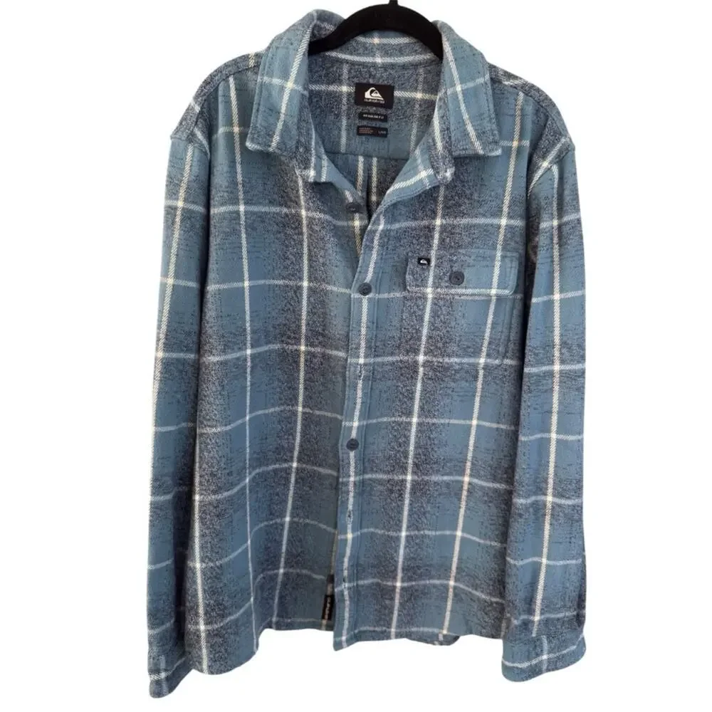 Quiksilver Blue Plaid Flannel Soft Brushed Grunge Skater Coastal Shirt L
